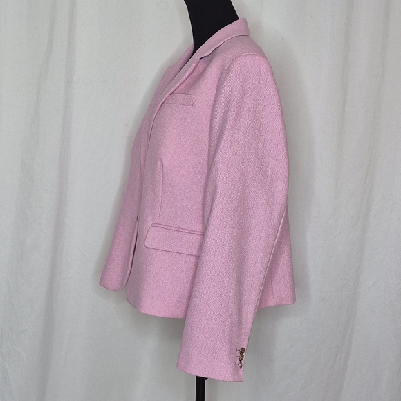 J. Crew Factory Women's Pink Herringbone Wool Blend Schoolboy Blazer - Size 22 - Picture 3 of 15